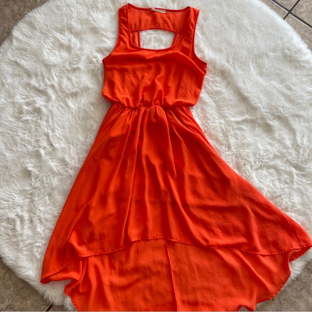 Lush Women's Orange High-Low Sleeveless Dress Size Small